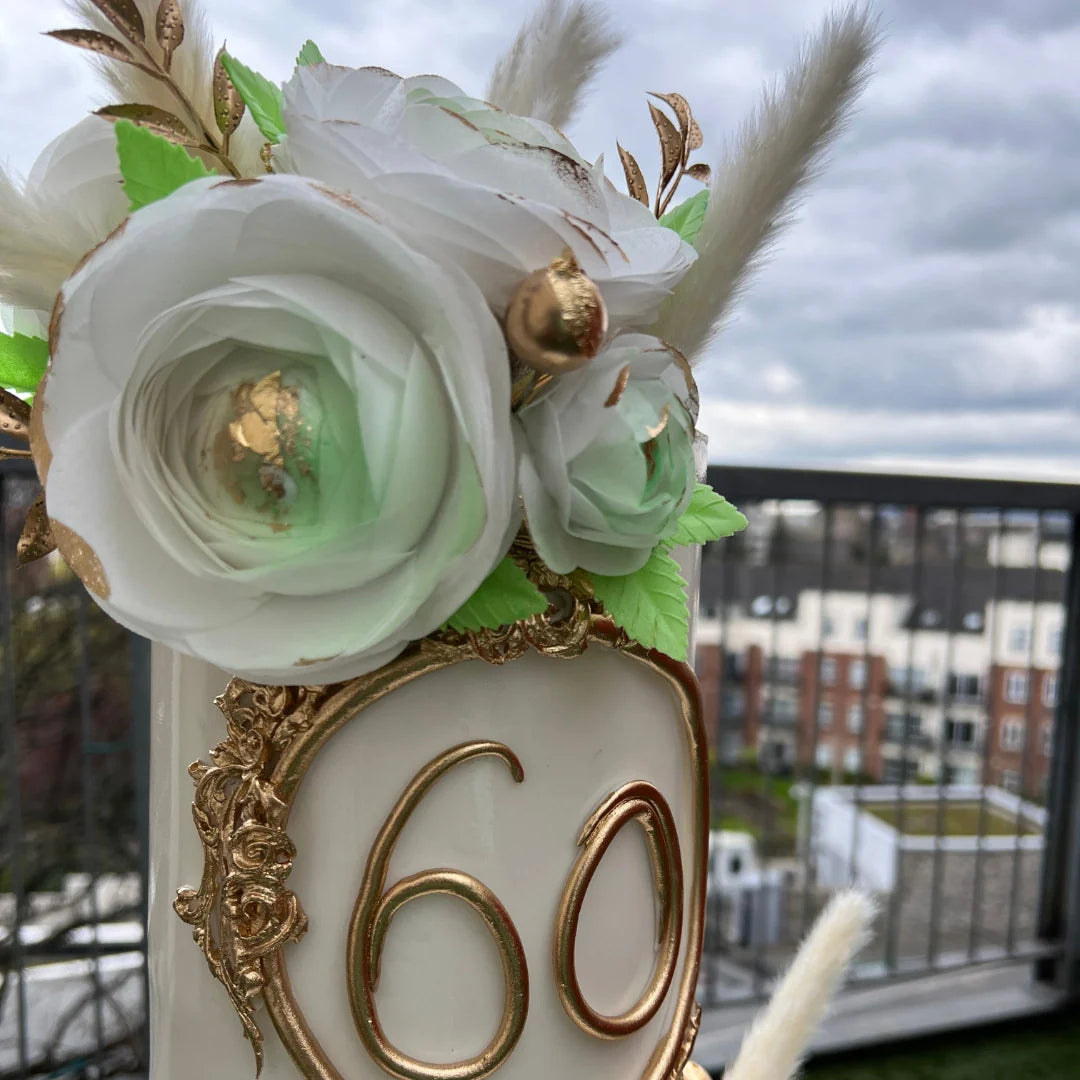 WHITE & GOLD 60TH BIRTHDAY CAKE